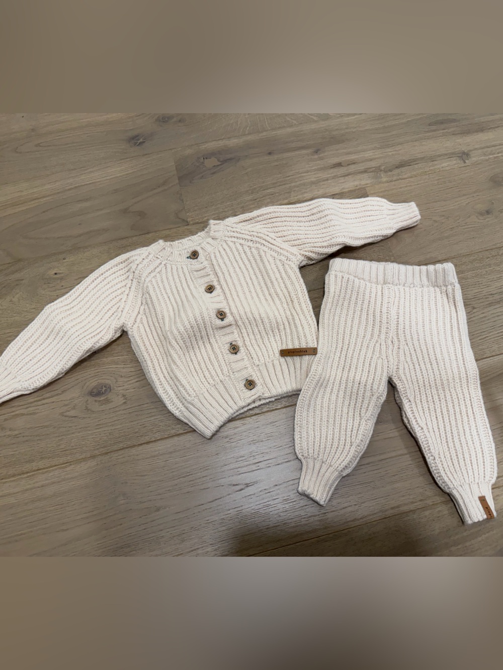 Piupiuchick Baby Girl Knit Cardigan and Pants Set Ecru/Cream
